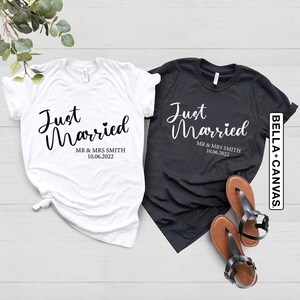 Personalised Just Married T-Shirt, Finally Matching Wedding Tee, Husband and Wife Couples Honeymoon Tshirt