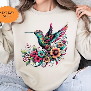 Hummingbird Sweatshirt, Gift For Her, Spring Birds Sweat, Bird Sweatshirt, Bird Lover Gift, Watercolor Hummingbird, Floral Hummingbird Shirt