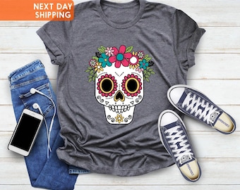 Sugar Skull Flower Crown T-Shirt, Halloween Party Shirt