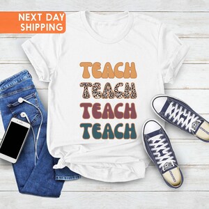 Retro Leopard Teach Shirt, Retro Teach T-Shirt, Retro Teach Shirt, Teacher Leopard Shirts, Retro Teacher Shirt,Teacher Tee,Gift For Teacher