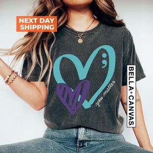 Cute Heart Suicide Prevention T-shirt, You Matter Shirt, Awareness Unique Gift, Wear Teal Purple Ribbon T-shirt, Semicolon Women Clothing