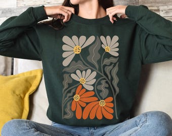 Flowers Sweatshirt, Boho Wildflowers T-shirt, Boho Flowers Sweater, Floral Nature Sweatshirt, Art Nouveau Hoodie, Flowers Lover Graphic