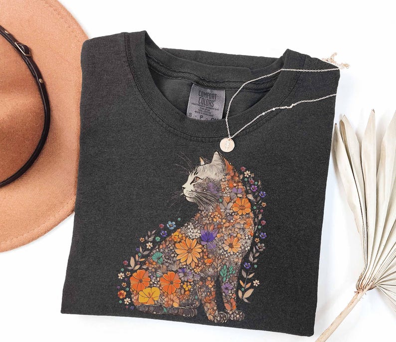 Camisa Comfort Colors® para mamá gata, camisa floral para gato, camisa Purr para mamá gata, camiseta floral para gato, camisa para amantes de los gatos, camisa para gato, camisa extragrande para gato imagen 5