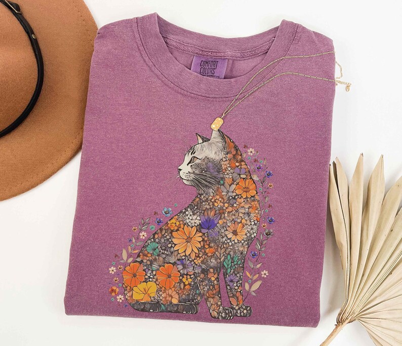Camisa Comfort Colors® para mamá gata, camisa floral para gato, camisa Purr para mamá gata, camiseta floral para gato, camisa para amantes de los gatos, camisa para gato, camisa extragrande para gato imagen 7