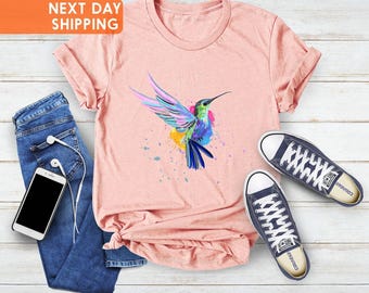 Hummingbird Shirt, Watercolor Hummingbird, Watercolour Birds T-Shirt, Nature Tee,  Bird Shirt, Hummingbird Lover, Trendy Tee, Gift For Her