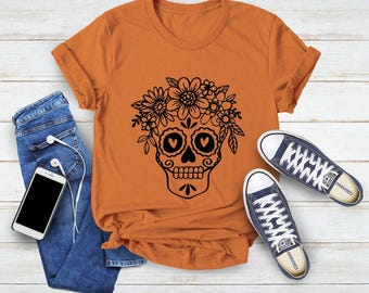Floral Skull Tee, Halloween Fall Shirt, Art Lover Gift