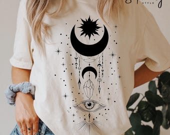 Comfort Colors Evil Eye Shirt, Celestial Sun Moon Tee