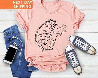Hedgehog And Flower Shirt, Hedgehog Owner Gift Shirt, Hedgehog Lover Shirt, Animal Lover Tee,Hedgehog Print Shirt,Hedgehog Birthday Gift Tee