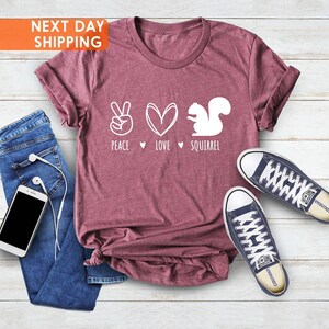 Peace Love Squirrel T-Shirt, Animal Lover Mom Gift image 2