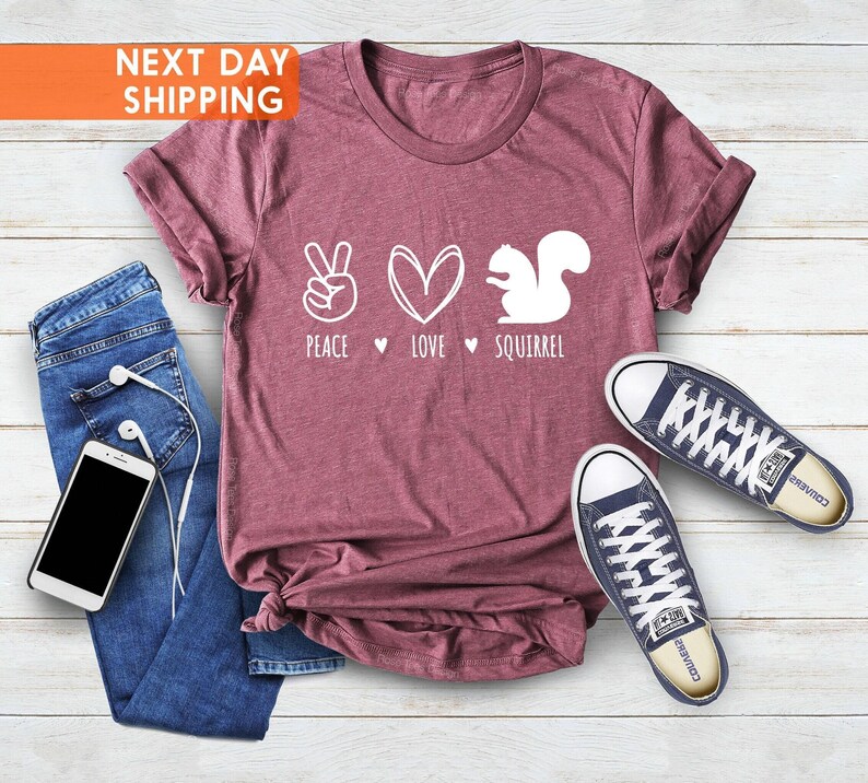 Peace Love Squirrel T-Shirt, Animal Lover Mom Gift image 2
