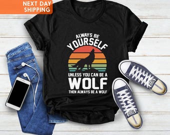 Retro Wolf Sunset Graphic T-Shirt, Wolf Lover Gift