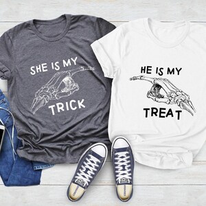 Halloween Couple Shirts, Trick or Treat, Couple Funny Tee, She&#39;s My Trick, He&#39;s My Treat, Matching Halloween Shirts, Family Matching Shirt
