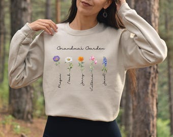 Grandma's Garden Sweatshirt, Custom Birthflower Sweatshirt, Gift for Grandma, Love Grows Here, Mom's Garden Sweater, Gift for Mom Sweatshirt