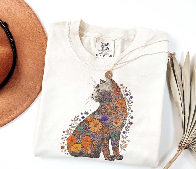 Camisa Comfort Colors® para mamá gata, camisa floral para gato, camisa Purr para mamá gata, camiseta floral para gato, camisa para amantes de los gatos, camisa para gato, camisa extragrande para gato imagen 4