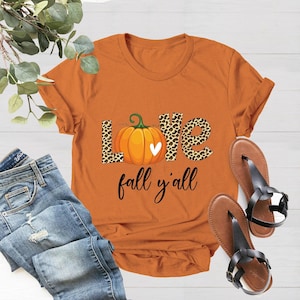 Love Fall Y&#39;All Shirt, Leopard Print Fall Shirt, Peace Love Thanksgiving, Thanksgiving, Hello Pumpkin, Fall Vibes, Family Thanksgiving Shirt