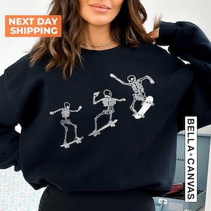 Skateboarding Skeletons Crewneck Sweatshirt, Skeleton Trendy, Halloween Skeleton Sweatshirt, Halloween Sweatshirt, Vintage Skeletons Shirt