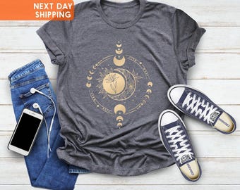 Mystic Moon Phase Shirt, Boho Celestial Sun T-Shirt
