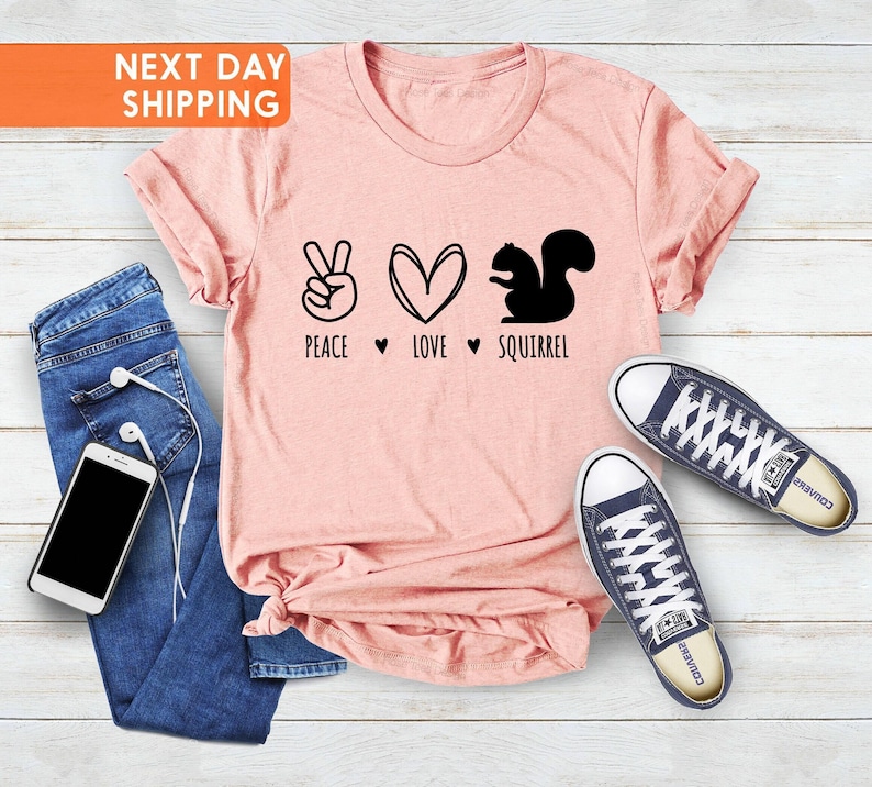 Peace Love Squirrel T-Shirt, Animal Lover Mom Gift image 3