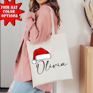 Personalized Christmas Bag, Tote Bag, Christmas Gift Bag, Christmas Party Bags, Custom Name Xmas Gift Bag, Santa Hat Christmas Sacks