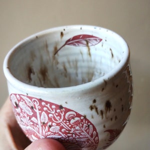 Ant & Caterpillar Leaf White Cream Brown SPECKLE 200ml Handmade POTTERY Ceramic Japanese Tea Bowl Cup image 2