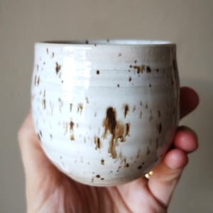 Ant & Caterpillar Leaf White Cream Brown SPECKLE 200ml Handmade POTTERY Ceramic Japanese Tea Bowl Cup image 5