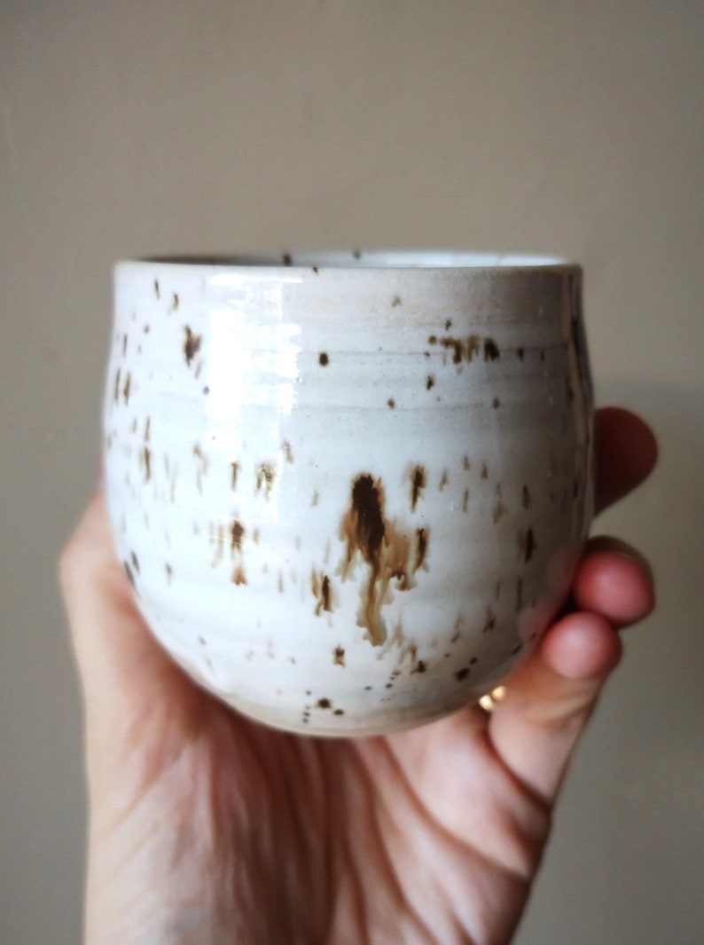 Ant & Caterpillar Leaf White Cream Brown SPECKLE 200ml Handmade POTTERY Ceramic Japanese Tea Bowl Cup image 5