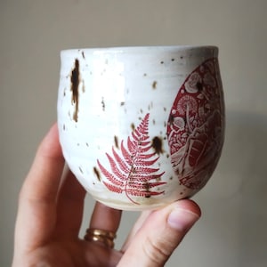 Ant & Caterpillar Leaf White Cream Brown SPECKLE 200ml Handmade POTTERY Ceramic Japanese Tea Bowl Cup image 4