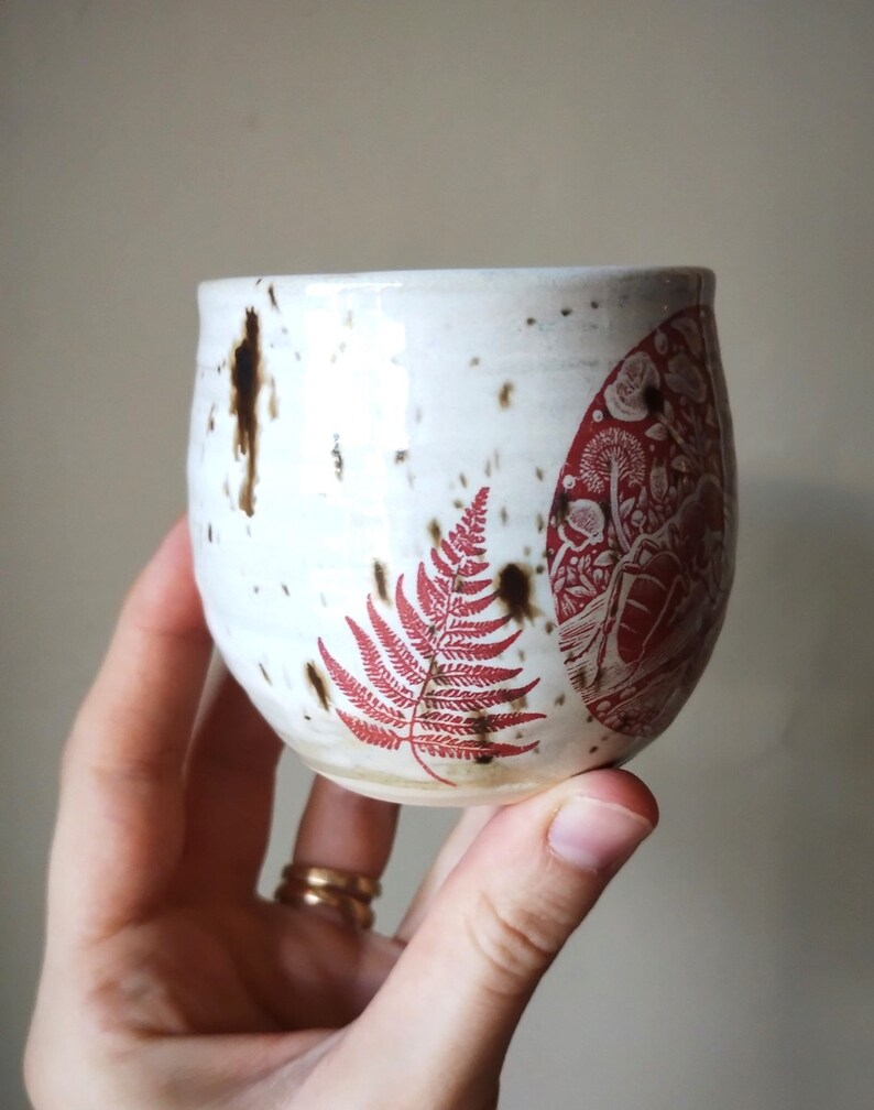 Ant & Caterpillar Leaf White Cream Brown SPECKLE 200ml Handmade POTTERY Ceramic Japanese Tea Bowl Cup image 4