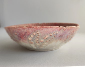 Pink and White Sliptrail Sgraffito Small POTTERY ceramic dish trinket BOWL