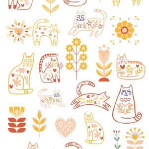 Folk Cat Overglaze Decal Sheet for Ceramic and Pottery