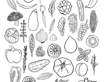 013 Sepia-Toned Brown Fruit and Vegetables Veggies Herbs Ceramic Overglaze Transfers DECALS - 1000C Firing Decals for Pottery and Ceramic