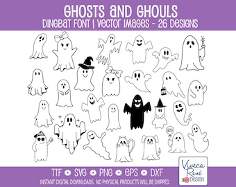 Halloween Ghost Dingbat Font: Hand-Drawn Icons for Cricut & Silhouette (Digital Download)