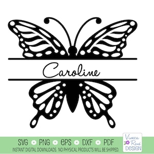Schmetterling Namen Rahmen svg, Monarchfalter Monogramm svg, Mädchen Schlafzimmer Dekor Schmetterling Clipart, Cut File für Silhouette Cricut png dxf