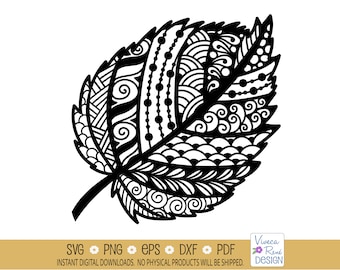 Zentangle Fall Leaf SVG: Birch Leaf Cut File (Digital Download)