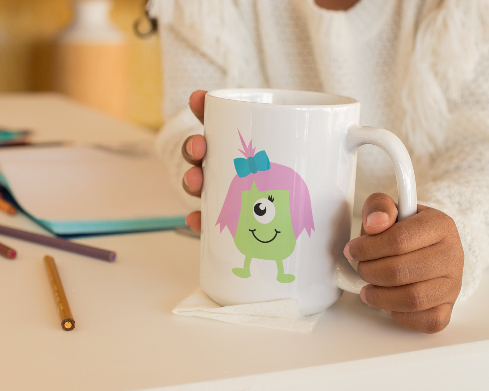 Cute Pink and Green Monster Svg Little Girl Monster With Bow Etsy