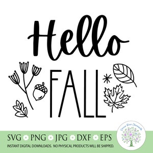 Hello Fall svg, Hello Fall with Leaves svg, Fall Svg, Autumn svg, Farmhouse Fall svg, Fall Home decor, Silhouette, Cricut, Cut Files, png