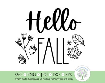 Hello Fall SVG: Autumn Leaves, Farmhouse Decor (Digital Download)