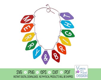 Christmas Lights Banner SVG: Merry and Bright Garland (Digital Download)