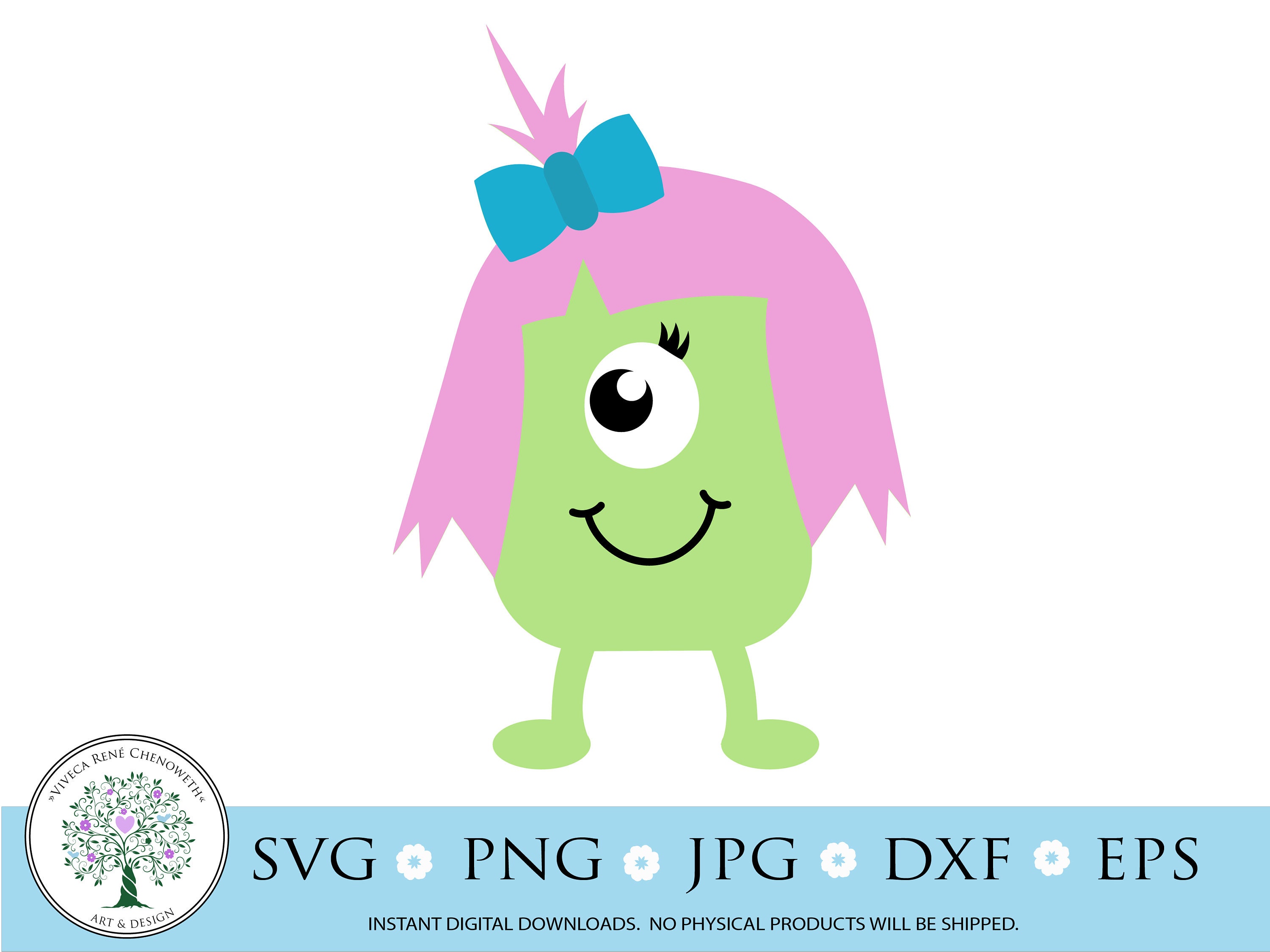 Cute Pink and Green Monster Svg Little Girl Monster With Bow Etsy