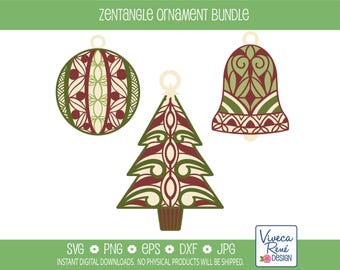Zentangle Christmas Ornaments Bundle | Layered Ornament SVG Set