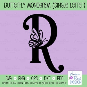 Monograma Letra R Borboleta svg, Fonte do alfabeto de borboleta svg, Decoração de festa svg, Adesivo de borboleta png, Arquivo de corte Cricut Silhueta svg pdf dxf