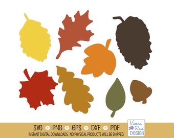 Fall Leaf Silhouettes SVG: Autumn Foliage, Pinecone, Acorn (Digital Download)