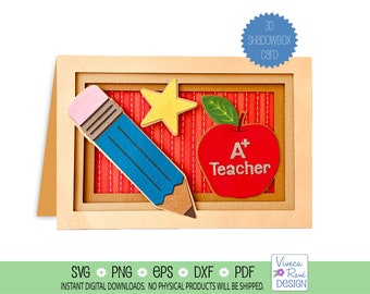 3D Teacher Shadow Box Card SVG: Layered Papercraft (Digital Download)