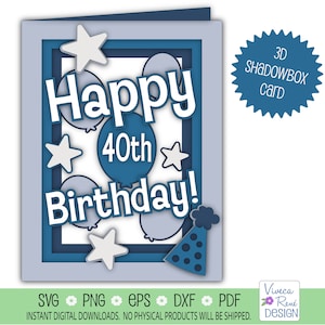 Happy 40th Birthday Shadowbox svg, 3D Grußkarte svg, 40 Jahre Geburtstagsparty svg, Layered svg, Silhouette Cut File, Cricut svg