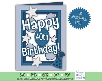 40th Birthday Shadowbox Card SVG: Layered Greeting Card (Digital Download)