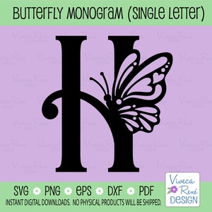 Monograma de mariposa H Marco svg, Letra única con alas de mariposa svg, Monograma de llavero svg, Fuente de mariposa svg, Cricut Silhouette svg png