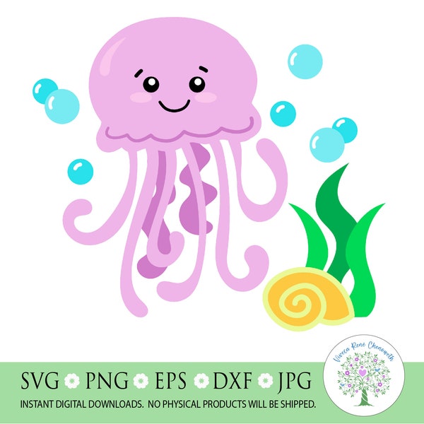 Jellyfish svg, Pink Jellyfish svg, Jellyfish Underwater scene, Ocean svg, Beach svg, Summer svg, sublimation, Silhouette, Cricut, Cut File