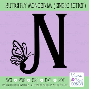 Buchstabe N Schmetterling Monogramm svg, Alphabet Schmetterlingsflügel svg, Türhänger svg, Schlüsselanhänger Monogramm svg, Cricut Cut File, Silhouette svg png