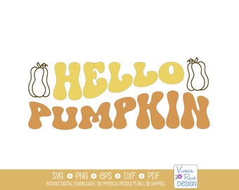 Retro Hello Pumpkin SVG: Groovy Fall Cut File (Digital Download)