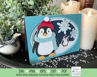 Penguin 3D Shadowbox Card SVG: Winter Wonderland (Digital Download)